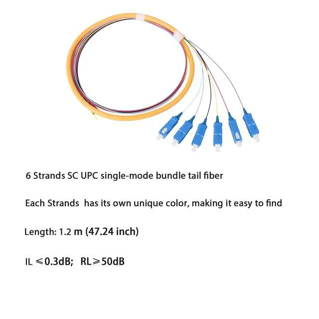 Alt view image 2 of 2 - 6-Strand SC UPC Singlemode Pigtail 1.2m, 2-Pack | 6F SC/UPC singlemode fiber pigtails, 9/125um, low insertion loss. For FTTH, data centers, and network patching