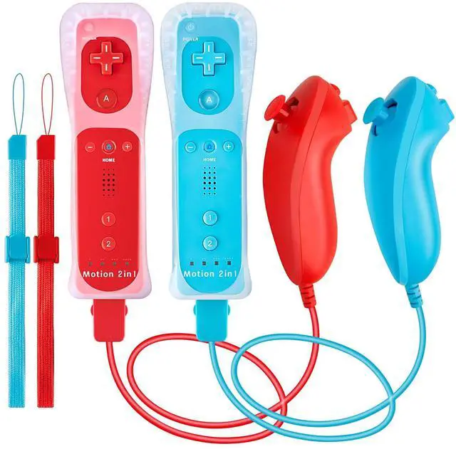 Main image of 2Pack Motion Plus Wii Remote Controllers with Nunchucks,Wii Remote Controllers with Built in Motion Plus Compatible for Wii U Consoles(Red&Light Blue)