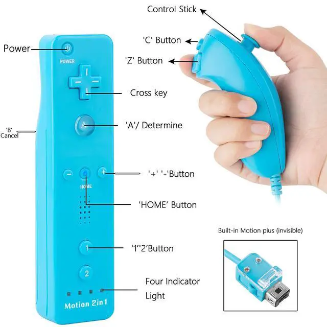 Alt view image 3 of 6 - 2Pack Motion Plus Wii Remote Controllers with Nunchucks,Wii Remote Controllers with Built in Motion Plus Compatible for Wii U Consoles(Red&Light Blue)