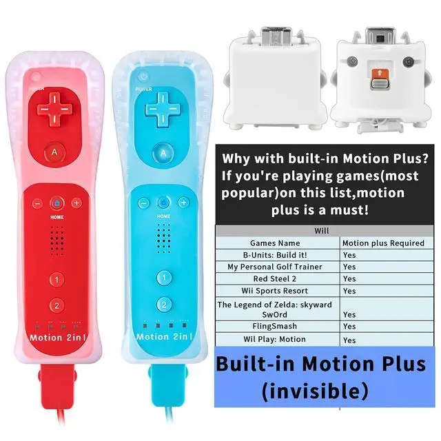 Alt view image 5 of 6 - 2Pack Motion Plus Wii Remote Controllers with Nunchucks,Wii Remote Controllers with Built in Motion Plus Compatible for Wii U Consoles(Red&Light Blue)