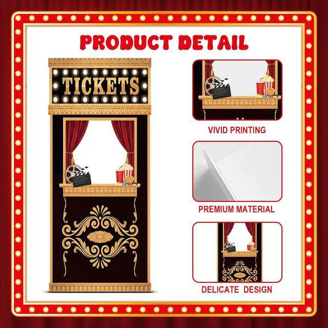 Alt view image 4 of 6 - 5.3 Ft Movie Night Birthday Party Decorations Ticket Booth Photo Prop | Ticket Booth Cardboard Cutout Photo Frame Background Banner Backdrop