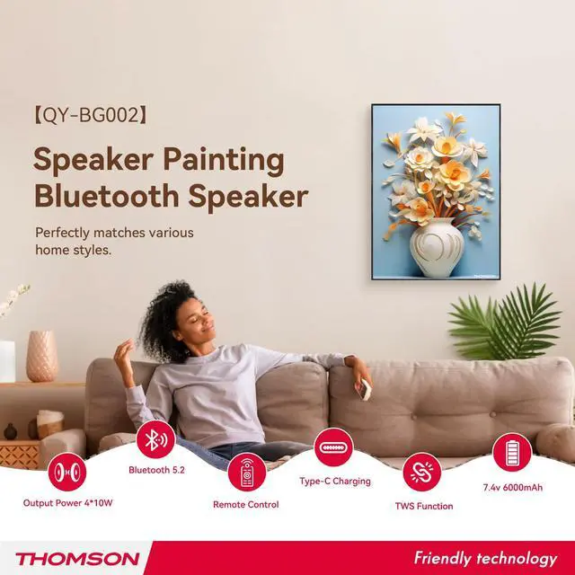 Alt view image 3 of 6 - Wireless Bluetooth Speakers with Remote Control,Art Painting Decoration Speakers Wall Mounted,Built-in Battery, Suitable for Bedroom, Office, Living Room, Hotel, Restaurant