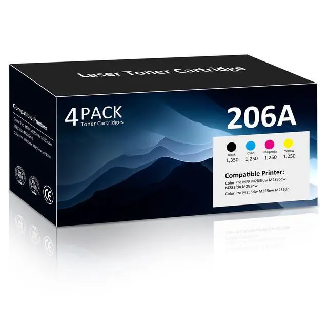 Main image of 206A Toner Cartridges M283fdw M283cdw Toner Compatible for HP 206A 206X for HP Color Laser Jet Pro M255dw M255nw MFP M283fdw M283cdw M282nw M283fdn Printer, 4-Pack, Black/Cyan/Yellow/Magenta