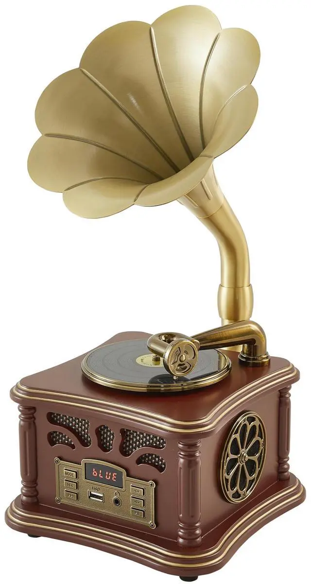 Main image of Retro Vintage Gramophone Record Player, Decorative Phonograph with Bluetooth/USB, Hi-Fi, Handcrafted by Pure Oak (Brown) for Music Player/Home Decoration/Retro Collection/Gift