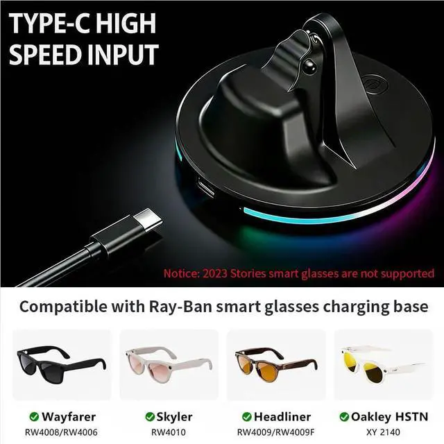 Alt view image 4 of 6 - Charging Dock Compatible with Meta Ray-Ban Glasses, Charging Stand Compatible with Wayfarer, Skyler, Headliner & Oakley Meta HSTN, with LED Power Status Light and USB-C Cable