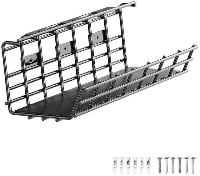 Main image of 1 Pack Under Desk Cable Management Tray, Large Metal Cord Organizer, Office & Home Cord Wire Management Under Desk Shelf, Easy Install Pre-drilled Cable Organizer, Black