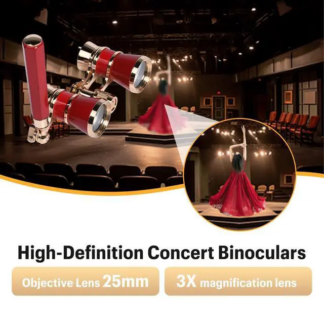 Alt view image 2 of 6 - Opera Glasses Binoculars, 3X25 Concert Binoculars, High-Definition Optical Lens Adjustable Focus Button and Foldable Stretchable Handle Theater Glasses for Music Concert, Cinema