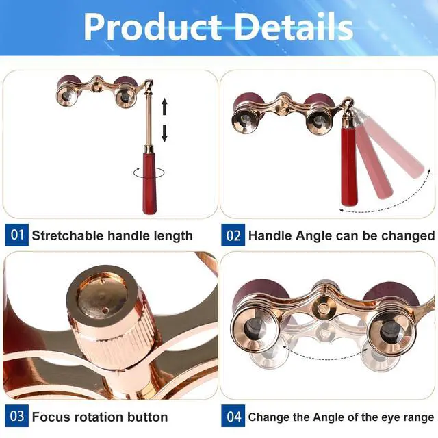 Alt view image 3 of 6 - Opera Glasses Binoculars, 3X25 Concert Binoculars, High-Definition Optical Lens Adjustable Focus Button and Foldable Stretchable Handle Theater Glasses for Music Concert, Cinema