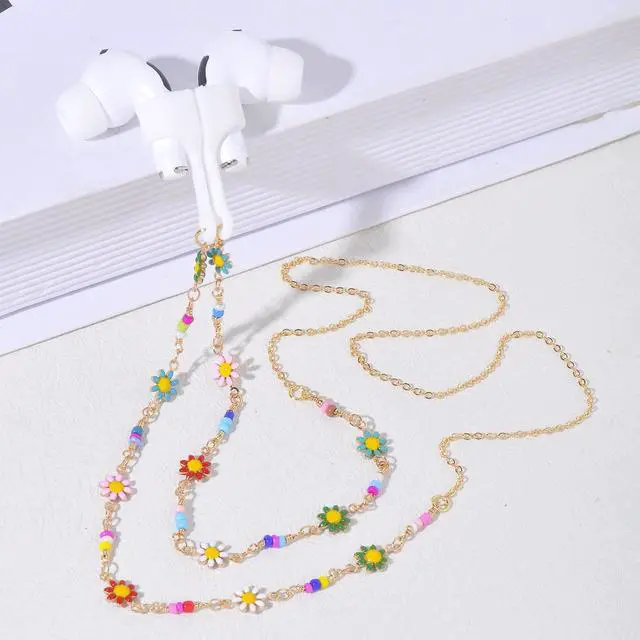 Alt view image 2 of 6 - Ultra Strong Magnetic Airpod Pro Strap Anti-Lost Cord Sports Lanyard Compatible with Airpods 3rd 2nd Generation Pro 3 2 1 (Colored Flower Glass Rice Bead Chain)