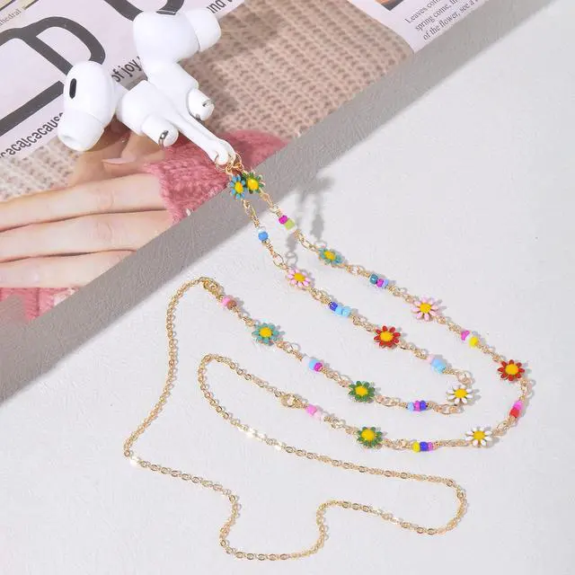 Alt view image 5 of 6 - Ultra Strong Magnetic Airpod Pro Strap Anti-Lost Cord Sports Lanyard Compatible with Airpods 3rd 2nd Generation Pro 3 2 1 (Colored Flower Glass Rice Bead Chain)