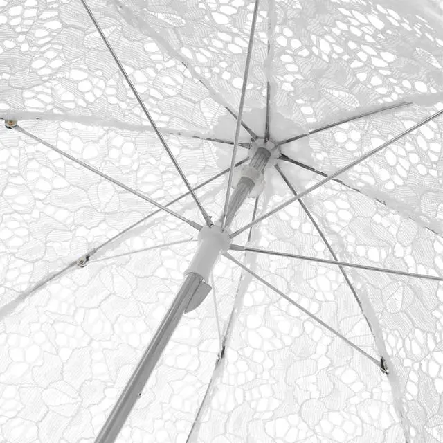 Alt view image 3 of 6 - 19.6 Inch White Lace Parasol Umbrella Vintage Victorian Wedding Parasol for Photography Bridal Shower Tea Party Decor Lightweight Elegant Prop with Ergonomic J-Handle