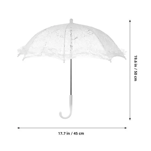 Alt view image 4 of 6 - 19.6 Inch White Lace Parasol Umbrella Vintage Victorian Wedding Parasol for Photography Bridal Shower Tea Party Decor Lightweight Elegant Prop with Ergonomic J-Handle
