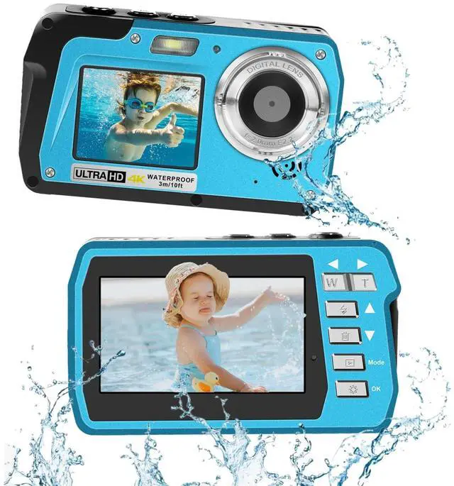 Main image of 4K Underwater Camera, Full HD 4K&48MP Compact Floatable Camera, 10FT Waterproof Camera for Snorkeling, Surfing, Rafting, Dual-Screen for Selfie/16X Digital Zoom/Fill Light/Support 128GB Card(Blue)