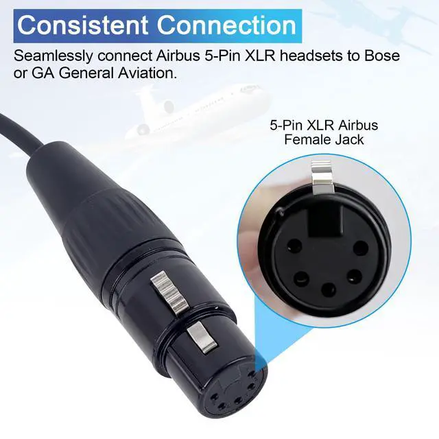 Alt view image 2 of 5 - Airbus Aviation Headset Adapter XLR 5 Pin Plug to GA Dual General Aviation Convertor Male