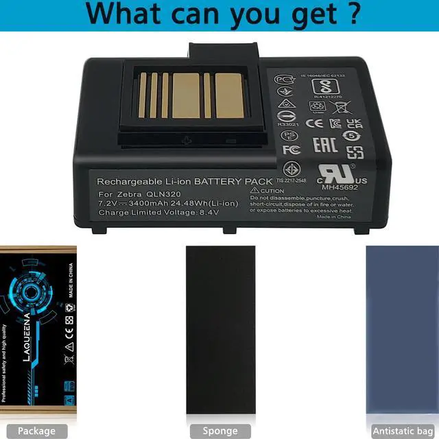 Alt view image 6 of 6 - QLN320 Battery Compatible with Zebra Printer ZQ520 ZQ521 QLN320 QLN220 QLn220HC ZR628 ZR638 ZR658 ZR668 ZQ610 ZQ620 ZQ500 ZQ510 QLN320HC 7.2V