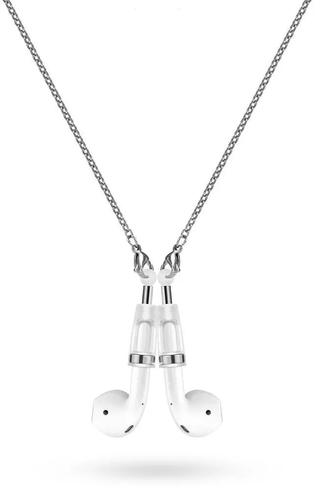 Main image of Fashion Magnetic Anti-Lost for Airpod Strap Necklace Lanyard, Neckband for AirPods 3 2 1/ Pro/ Pro 2 (Silver Foral Crew Interlocking)