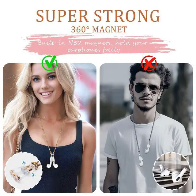 Alt view image 5 of 6 - Fashion Magnetic Anti-Lost for Airpod Strap Necklace Lanyard, Neckband for AirPods 3 2 1/ Pro/ Pro 2 (Silver Foral Crew Interlocking)