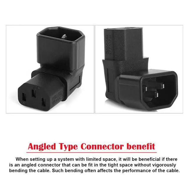 Alt view image 3 of 6 - IEC Male C14 to Up+Down Direction Right Angled 90 Degree IEC Female C13 Power Extension Adapter AC Convertor