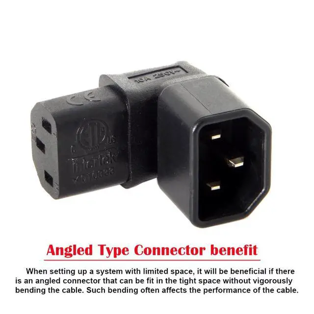 Alt view image 4 of 6 - IEC Male C14 to Up+Down Direction Right Angled 90 Degree IEC Female C13 Power Extension Adapter AC Convertor