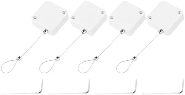 Main image of 3.3ft Retractable Cable Lock w/Latch Remote Control White 4pcs | Security Locks with Adjustable Cord Tether Anti Theft,for Laptop/TV,600 G Tensile Strength