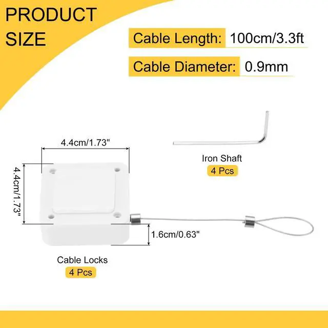 Alt view image 2 of 6 - 3.3ft Retractable Cable Lock w/Latch Remote Control White 4pcs | Security Locks with Adjustable Cord Tether Anti Theft,for Laptop/TV,600 G Tensile Strength