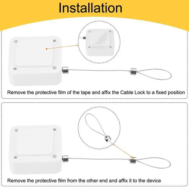 Alt view image 6 of 6 - 3.3ft Retractable Cable Lock w/Latch Remote Control White 4pcs | Security Locks with Adjustable Cord Tether Anti Theft,for Laptop/TV,600 G Tensile Strength