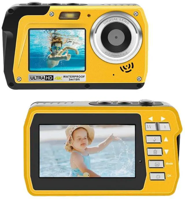 Main image of 4K Underwater Camera, Full HD 4K&48MP Compact, 10FT Waterproof Camera for Snorkeling, Surfing, Rafting, Dual-Screen for Selfie/16X Digital Zoom/Fill Light/Support 128GB (Yellow)