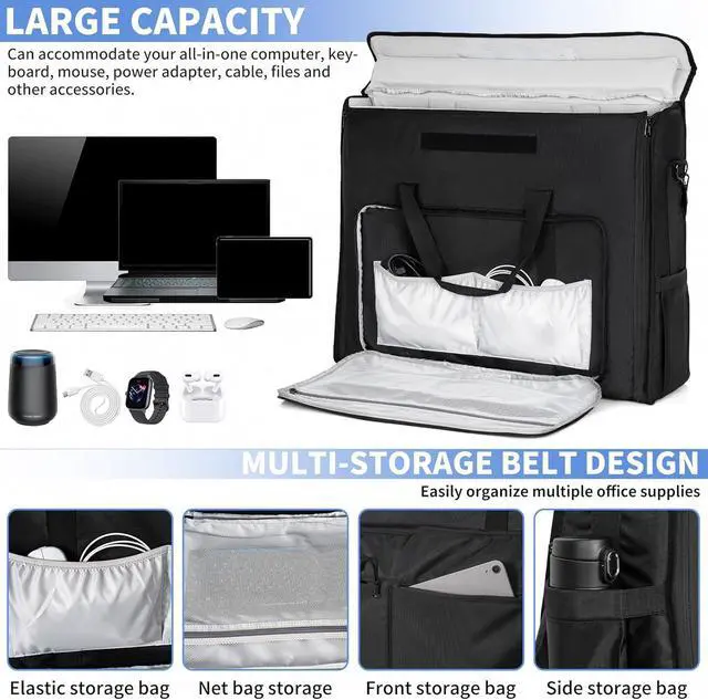 Alt view image 4 of 6 - 27 Inch iMac Carrying Case, Padded Apple Monitor Travel Tote Bag | Screens Carrier, Computer Transport Bag Compatible with 27" Monitor and Accessories