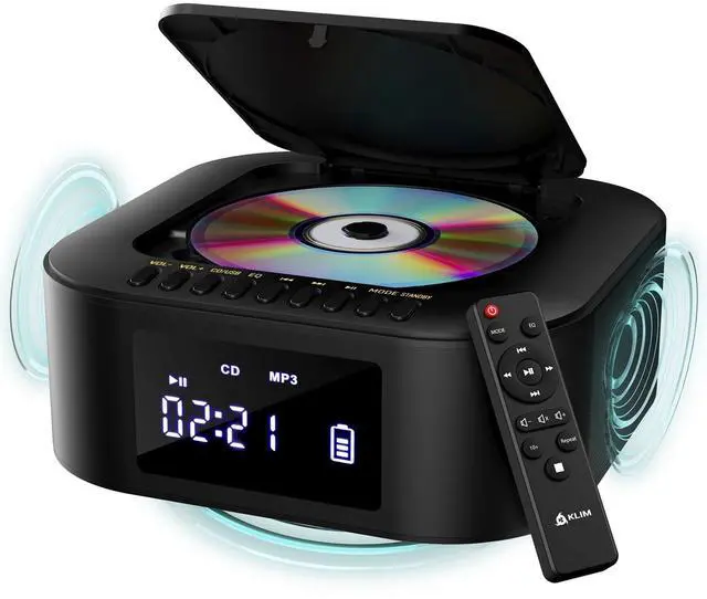 Main image of Boombox E1 Portable CD Player with Subwoofer Extra Bass, Bluetooth, FM Radio, USB, AUX, MP3 Rechargeable Battery, Wired & Wireless Modes, Remote Control Black/Gold