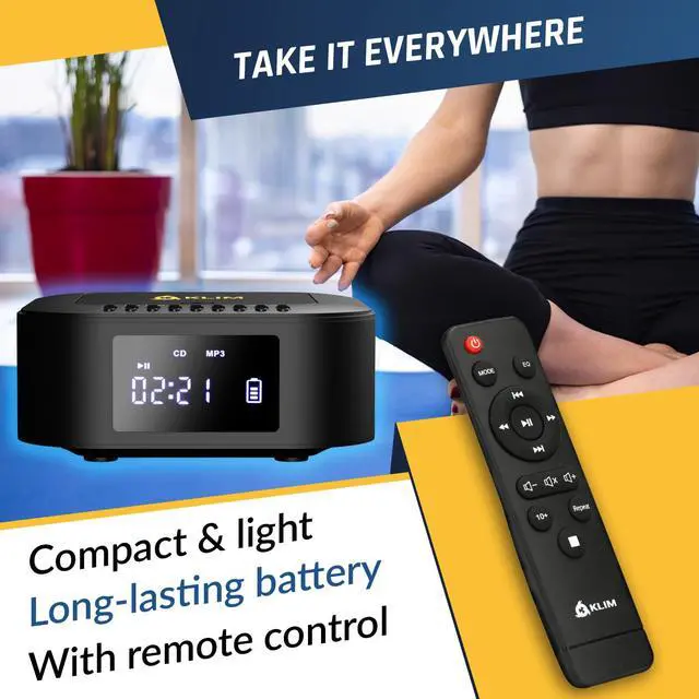 Alt view image 5 of 6 - Boombox E1 Portable CD Player with Subwoofer Extra Bass, Bluetooth, FM Radio, USB, AUX, MP3 Rechargeable Battery, Wired & Wireless Modes, Remote Control Black/Gold