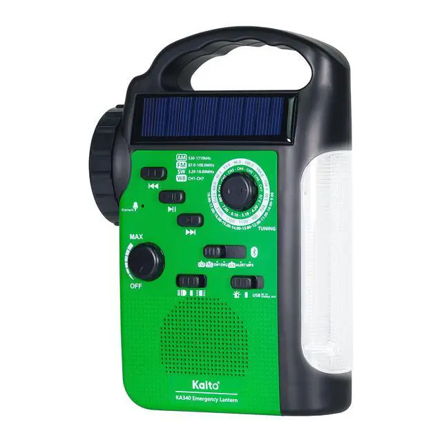Alt view image 2 of 6 - KA340 Solar Dynamo Hand Crank Rechargeable LED Camping Lantern for Emergency AM/FM/SW NOAA Weather Alert Solar Radio with Bluetooth, Flashlight, Phone Charger, MP3 Player & Siren (Green)