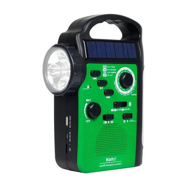 Alt view image 3 of 6 - KA340 Solar Dynamo Hand Crank Rechargeable LED Camping Lantern for Emergency AM/FM/SW NOAA Weather Alert Solar Radio with Bluetooth, Flashlight, Phone Charger, MP3 Player & Siren (Green)