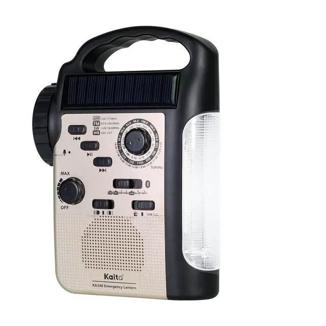 Alt view image 2 of 6 - KA340 Solar Dynamo Hand Crank Rechargeable LED Camping Lantern for Emergency AM/FM/SW NOAA Weather Alert Solar Radio with Bluetooth, Flashlight, Phone Charger, MP3 Player & Siren (Gold)