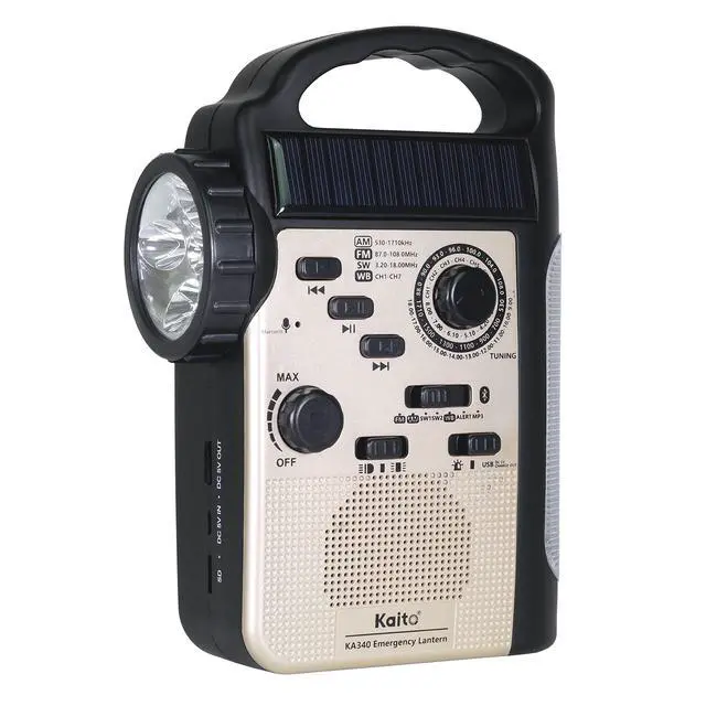 Alt view image 3 of 6 - KA340 Solar Dynamo Hand Crank Rechargeable LED Camping Lantern for Emergency AM/FM/SW NOAA Weather Alert Solar Radio with Bluetooth, Flashlight, Phone Charger, MP3 Player & Siren (Gold)