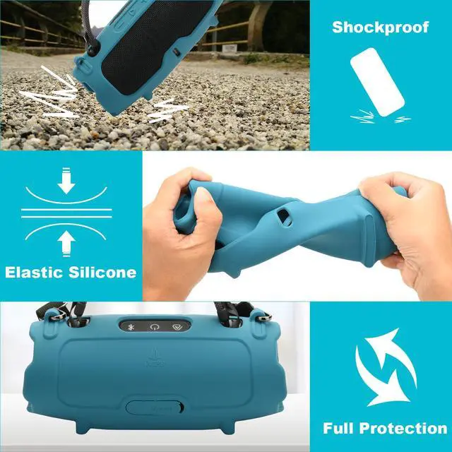 Alt view image 3 of 6 - Silicone Case Cover for JBL Charge 6- Portable Speaker, Travel Carrying Protective Cover with Adjustable Shoulder Strap Anti-Dust Charging Port Cover for Charge 6 (Blue)