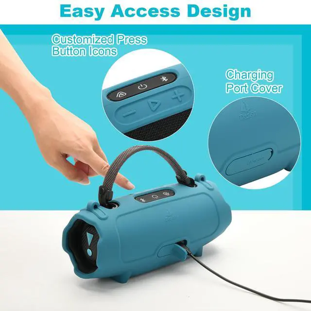 Alt view image 4 of 6 - Silicone Case Cover for JBL Charge 6- Portable Speaker, Travel Carrying Protective Cover with Adjustable Shoulder Strap Anti-Dust Charging Port Cover for Charge 6 (Blue)