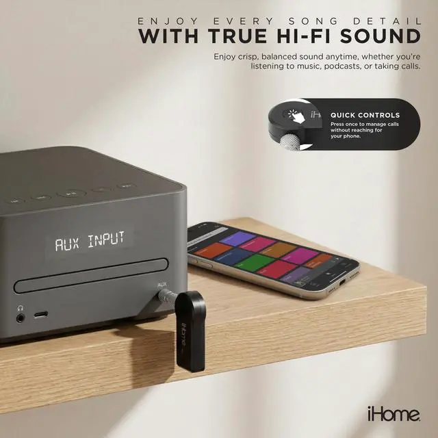 Alt view image 3 of 5 - 3.5mm Audio Receiver with Built-in Mic, Wireless Music Streaming, Compact Design