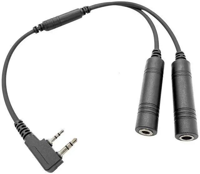 Main image of GA Dual Plugs General Aviation Headset Twin Jacks Helicopter Headphone Adapter Connector Cable (3/16" Mic Jack and 1/4" Speaker Jack) to K1 Plug 2-Pin Radio Walkie Talkie Extension Cord