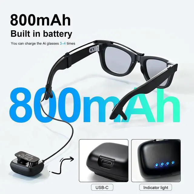 Alt view image 5 of 6 - Portable Wearable Charger for Ray-Ban Meta Gen 1 & Gen 2, Wayfarer, Skyler, Headliner, Oakley Meta HSTN, Fast Charging Extended Power Bank for Meta Glasses Accessories, Up to 3.8 Full Charges