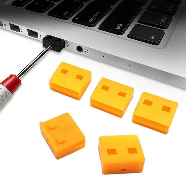 Main image of 10Pcs USB Port Lock with 1 Keys, Locking USB Port/Dust Blocker, USB Dust Cover Cap Female Port Plugs Protector, Compatible with Computer,TV,Router,USB Devices(Yellow)