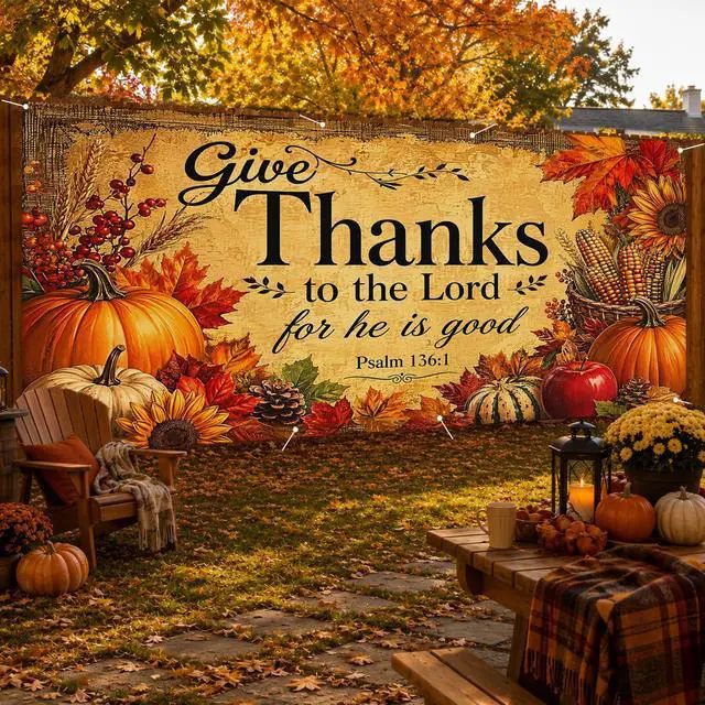 Alt view image 2 of 6 - Thanksgiving Autumn Garage Door Covers Banner 6X13ft Polyester | Pumpkin decor, Fall foliage, autumn backdrop, garage door cover for Garage, Yard, Patio (Biblical quote pumpkin print)