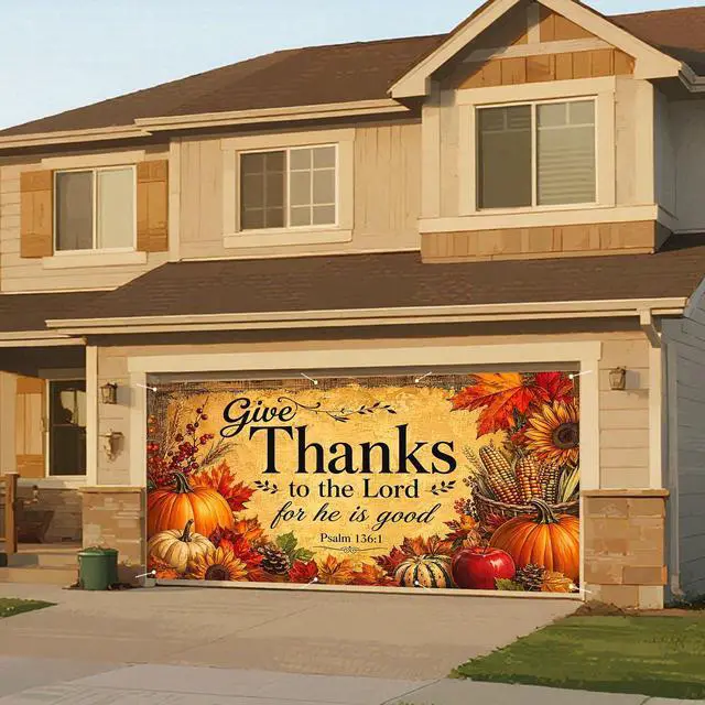 Alt view image 4 of 6 - Thanksgiving Autumn Garage Door Covers Banner 6X13ft Polyester | Pumpkin decor, Fall foliage, autumn backdrop, garage door cover for Garage, Yard, Patio (Biblical quote pumpkin print)