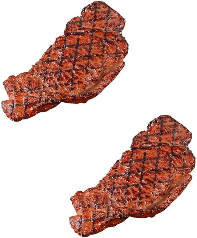 Main image of 2PCS Fake Steak Prop for Display Photography 5.51x2.76 Inch | Lifelike Pvc Steak Model, Wipe Clean, Indoor Outdoor Use, For Restaurant Display, Food Photography, Party Decor