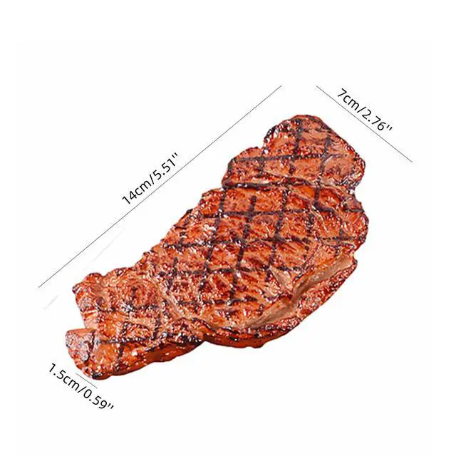 Alt view image 2 of 6 - 2PCS Fake Steak Prop for Display Photography 5.51x2.76 Inch | Lifelike Pvc Steak Model, Wipe Clean, Indoor Outdoor Use, For Restaurant Display, Food Photography, Party Decor