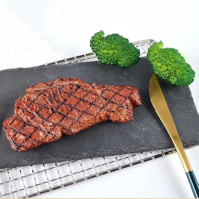 Alt view image 5 of 6 - 2PCS Fake Steak Prop for Display Photography 5.51x2.76 Inch | Lifelike Pvc Steak Model, Wipe Clean, Indoor Outdoor Use, For Restaurant Display, Food Photography, Party Decor