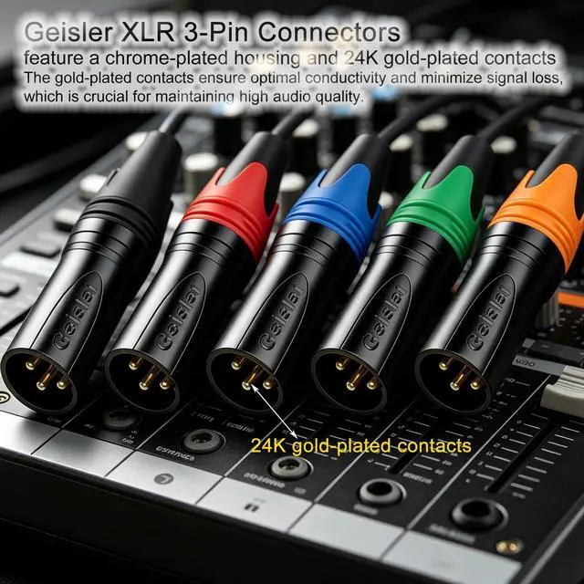 Alt view image 3 of 6 - Geisler XLR 3 Pin Male XLR 3 Pin Female Plug Gold-Plated Copper Contacts Fine Silver Nickel Metal Housing with Muficolored Rubber Ring (Black-housing Colorful-Mark Male) 10 Pack