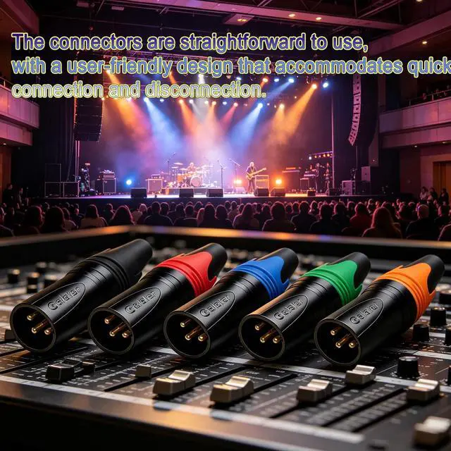 Alt view image 6 of 6 - Geisler XLR 3 Pin Male XLR 3 Pin Female Plug Gold-Plated Copper Contacts Fine Silver Nickel Metal Housing with Muficolored Rubber Ring (Black-housing Colorful-Mark Male) 10 Pack