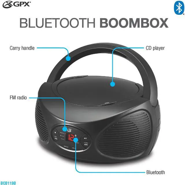 Alt view image 6 of 6 - Bluetooth CD Boombox with FM Radio, Portable Stereo Speaker