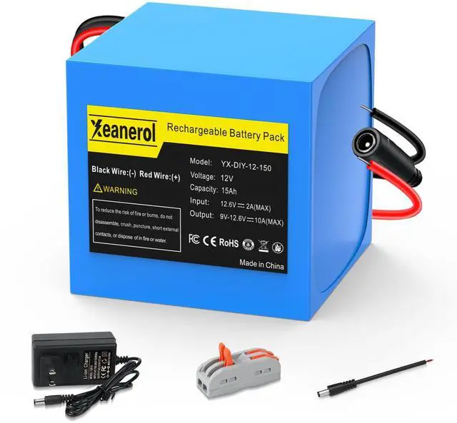 Main image of 12V 15000mAh Rechargeable Battery Pack with Charger, Replacement Lithium Battery Compatible with 12 Volt Devices RC Car, LED Light Strip, DIY, Boat, Robot, CCTV Camera
