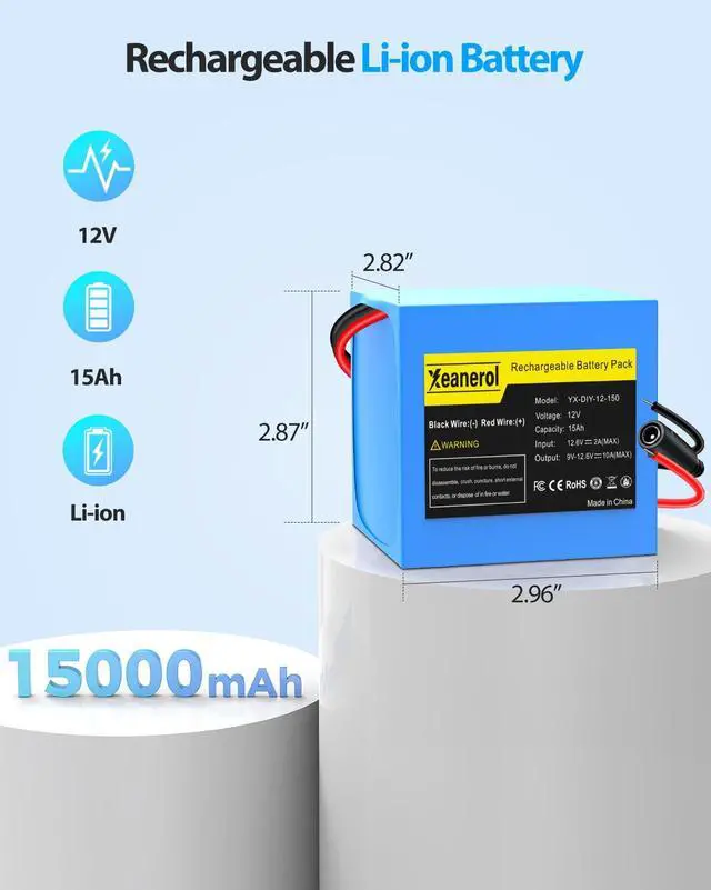Alt view image 2 of 6 - 12V 15000mAh Rechargeable Battery Pack with Charger, Replacement Lithium Battery Compatible with 12 Volt Devices RC Car, LED Light Strip, DIY, Boat, Robot, CCTV Camera